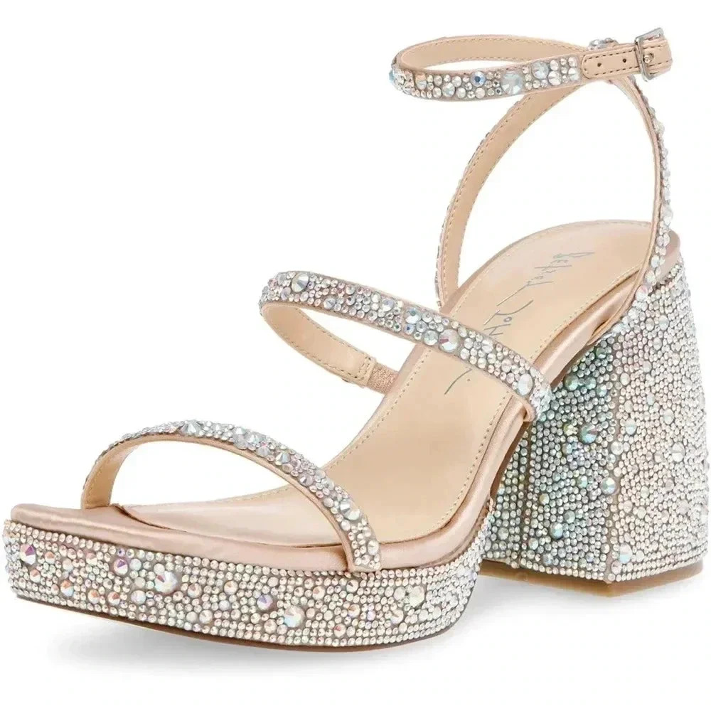 Betsey Johnson Denni Heeled Rhinestone Platform Sandals - Women’s Size 6.5
